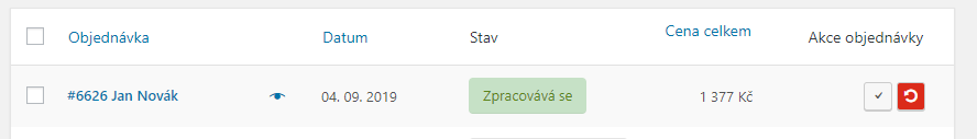 Red resend button in the Order actions column
