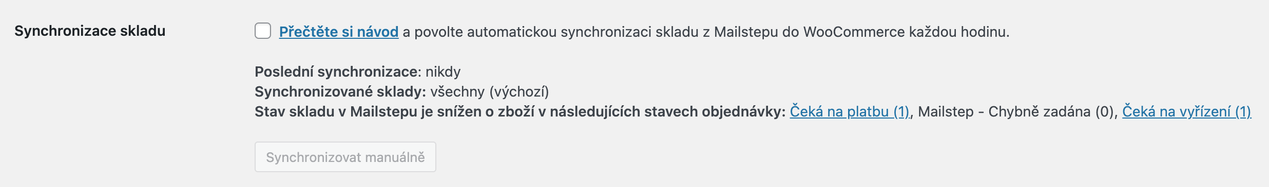 Synchronized warehouses setting in the Mailstep plugin administration
