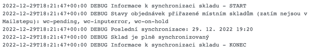 Log entry showing everything currently synchronized
