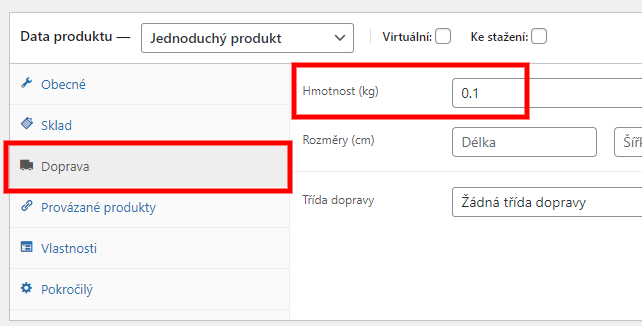Setting a product's weight in the product detail